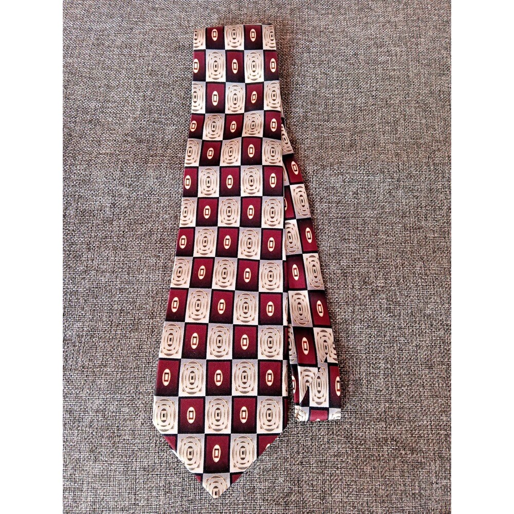 Tie 70s 80s 90s Y2K Mens Valerio Garati Silk Gray Red Beige 4 Wide 62 Long